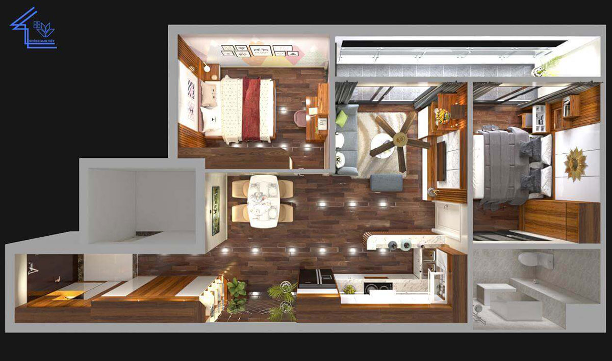 thiết kế chung cư 2 phòng ngủ